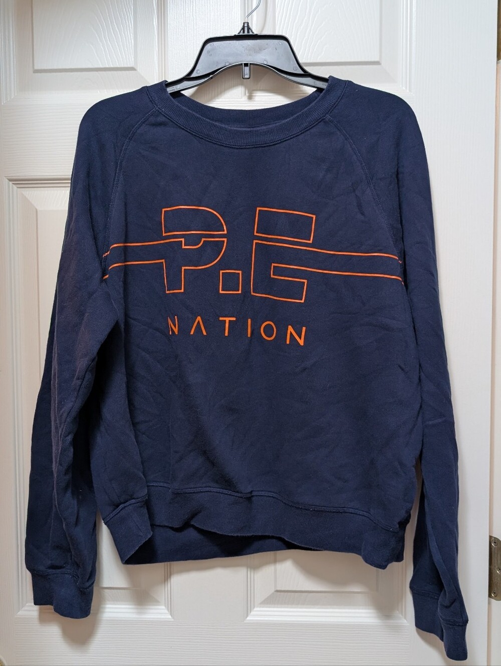 PE Nation Sweatshirt Cotton Pullover Crewneck Size Medium Navy Blue Orange Logo